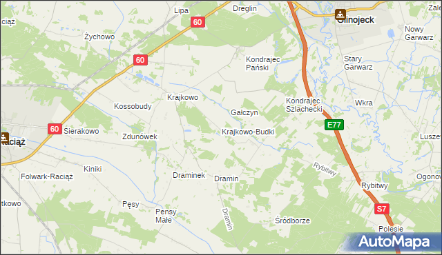 mapa Krajkowo-Budki, Krajkowo-Budki na mapie Targeo