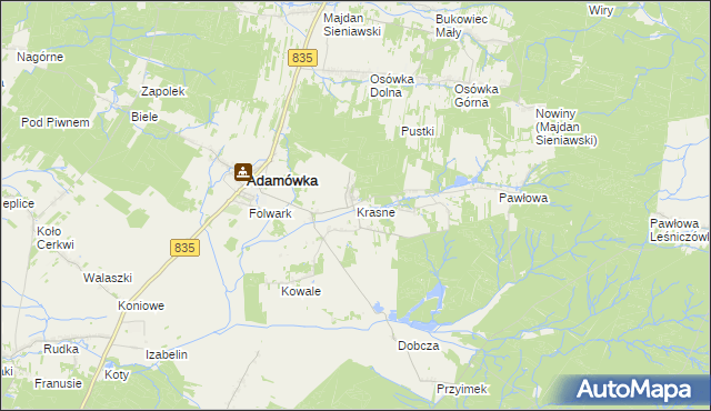 mapa Krasne gmina Adamówka, Krasne gmina Adamówka na mapie Targeo