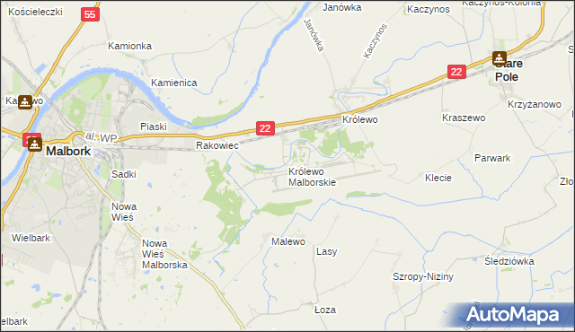 mapa Królewo Malborskie, Królewo Malborskie na mapie Targeo