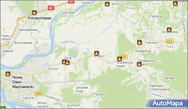 mapa Krubin gmina Wieliszew, Krubin gmina Wieliszew na mapie Targeo