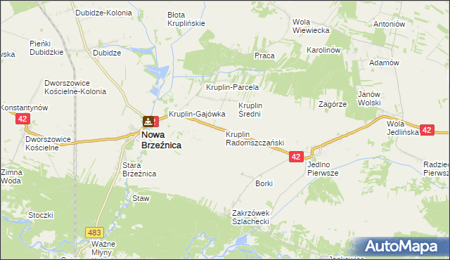 mapa Kruplin Radomszczański, Kruplin Radomszczański na mapie Targeo