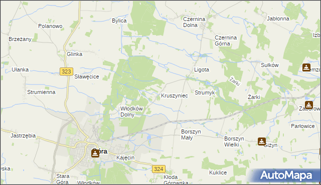 mapa Kruszyniec gmina Góra, Kruszyniec gmina Góra na mapie Targeo