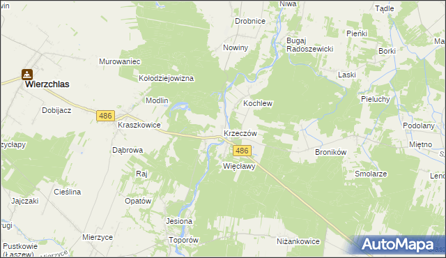 mapa Krzeczów gmina Wierzchlas, Krzeczów gmina Wierzchlas na mapie Targeo