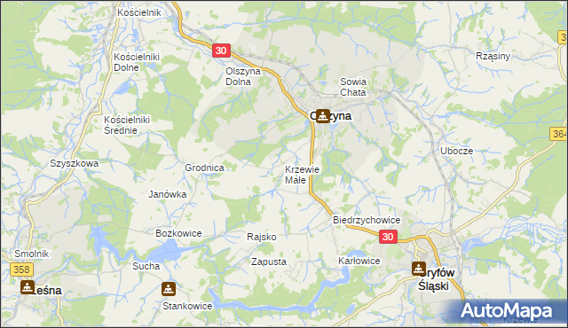 mapa Krzewie Małe, Krzewie Małe na mapie Targeo