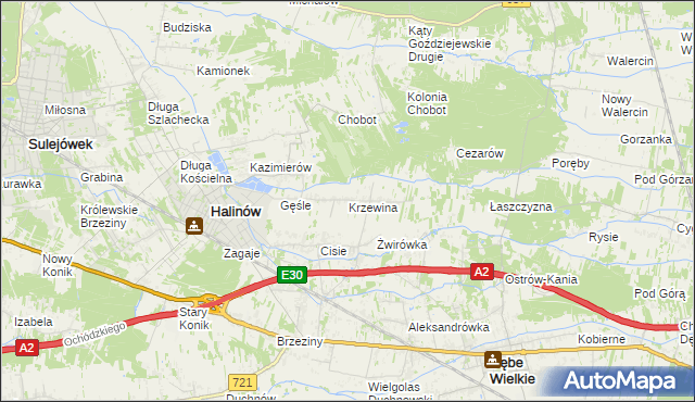 mapa Krzewina gmina Halinów, Krzewina gmina Halinów na mapie Targeo