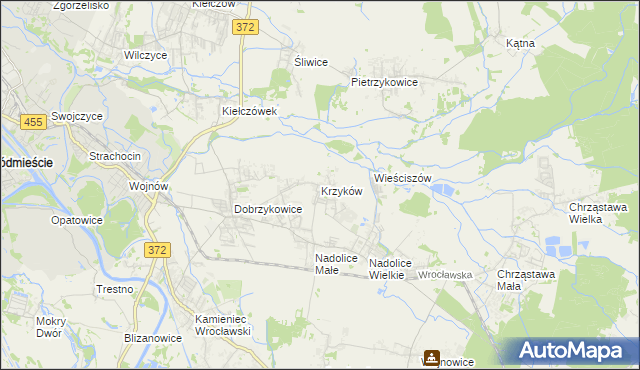 mapa Krzyków gmina Czernica, Krzyków gmina Czernica na mapie Targeo