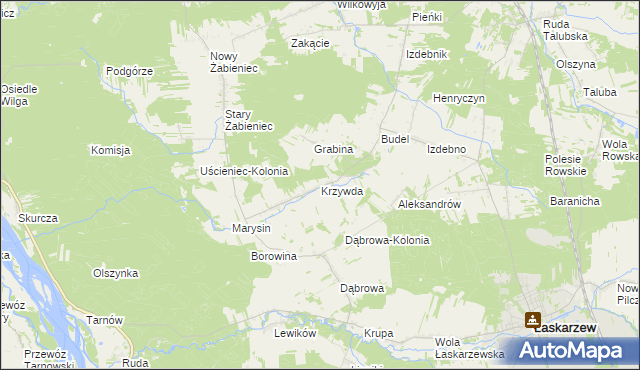 mapa Krzywda gmina Łaskarzew, Krzywda gmina Łaskarzew na mapie Targeo