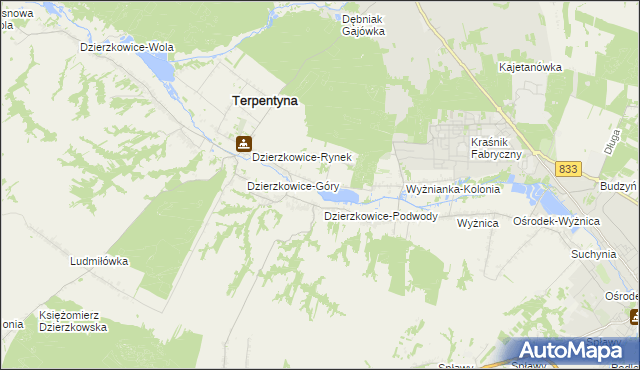 mapa Krzywie gmina Dzierzkowice, Krzywie gmina Dzierzkowice na mapie Targeo