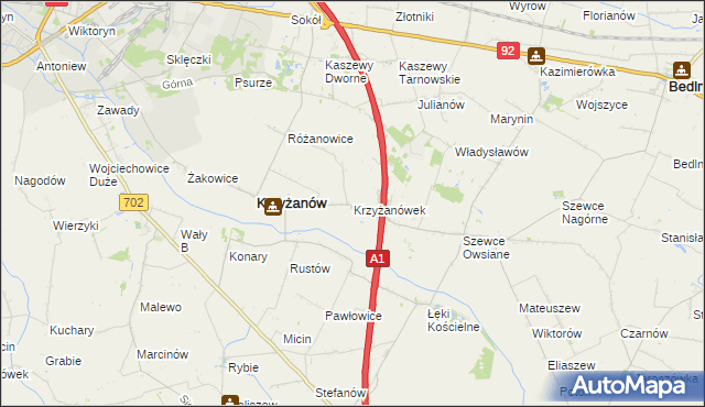 mapa Krzyżanówek, Krzyżanówek na mapie Targeo