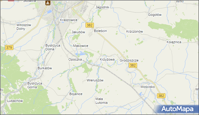 mapa Krzyżowa gmina Świdnica, Krzyżowa gmina Świdnica na mapie Targeo