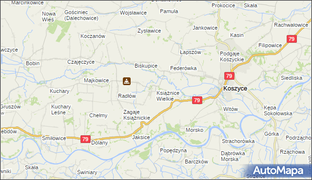 mapa Książnice Wielkie, Książnice Wielkie na mapie Targeo