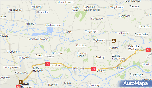 mapa Kuchary gmina Nowe Brzesko, Kuchary gmina Nowe Brzesko na mapie Targeo