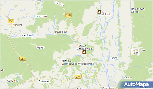 mapa Kuźnica Czarnkowska, Kuźnica Czarnkowska na mapie Targeo