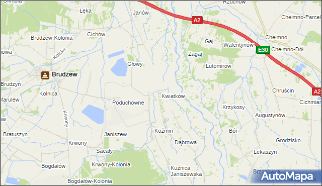 mapa Kwiatków gmina Brudzew, Kwiatków gmina Brudzew na mapie Targeo