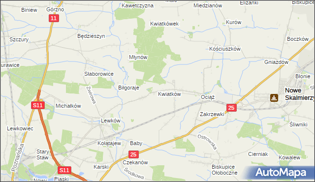 mapa Kwiatków gmina Ostrów Wielkopolski, Kwiatków gmina Ostrów Wielkopolski na mapie Targeo