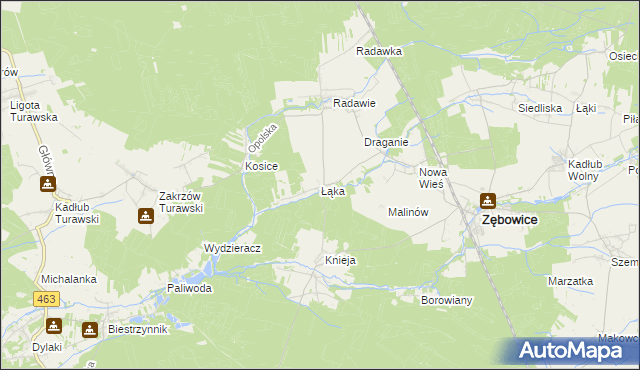 mapa Łąka gmina Zębowice, Łąka gmina Zębowice na mapie Targeo