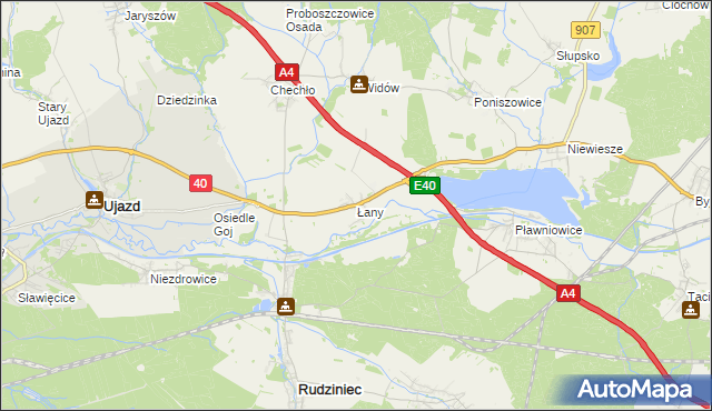 mapa Łany gmina Rudziniec, Łany gmina Rudziniec na mapie Targeo