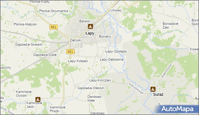 mapa Łapy-Dębowina, Łapy-Dębowina na mapie Targeo