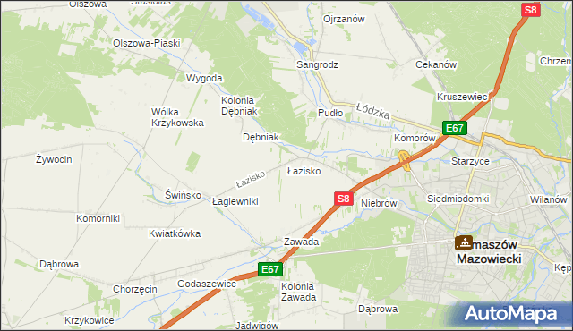 mapa Łazisko gmina Tomaszów Mazowiecki, Łazisko gmina Tomaszów Mazowiecki na mapie Targeo