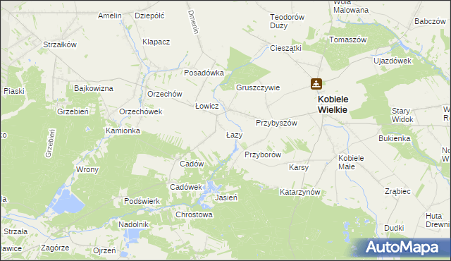 mapa Łazy gmina Kobiele Wielkie, Łazy gmina Kobiele Wielkie na mapie Targeo