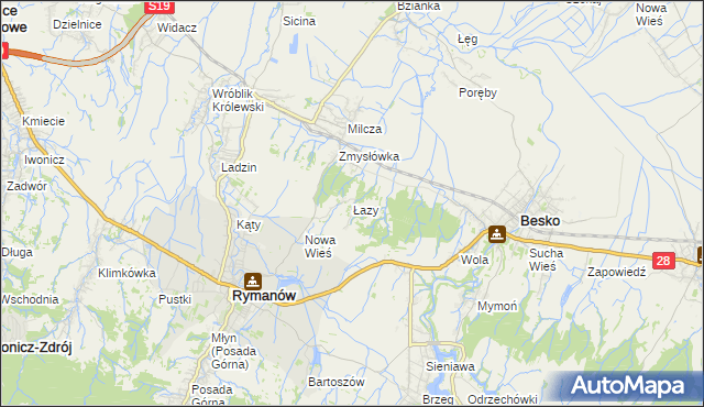 mapa Łazy gmina Rymanów, Łazy gmina Rymanów na mapie Targeo