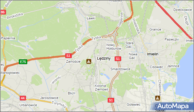 mapa Lędziny powiat bieruńsko-lędziński, Lędziny powiat bieruńsko-lędziński na mapie Targeo