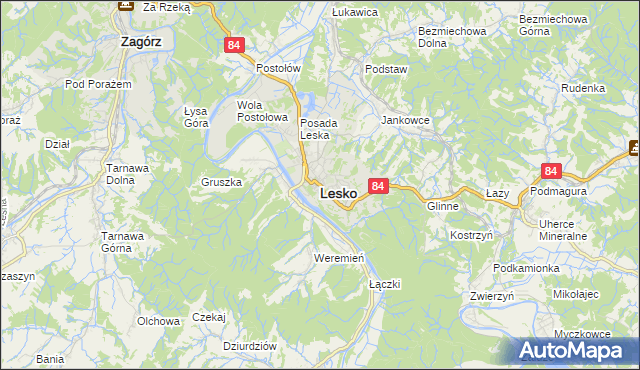 mapa Lesko, Lesko na mapie Targeo