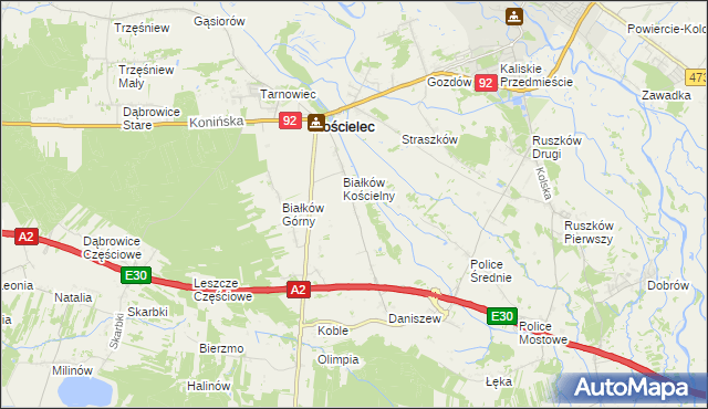 mapa Leszcze gmina Kościelec, Leszcze gmina Kościelec na mapie Targeo