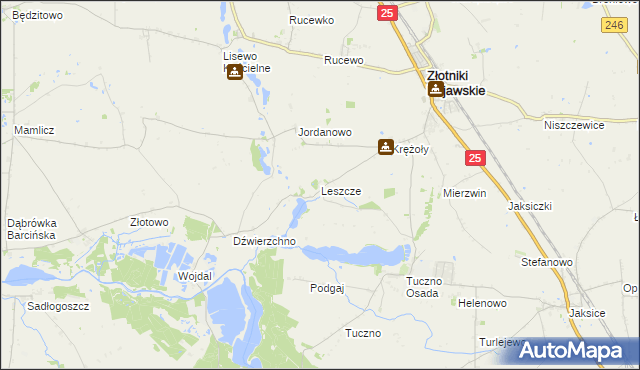 mapa Leszcze gmina Złotniki Kujawskie, Leszcze gmina Złotniki Kujawskie na mapie Targeo