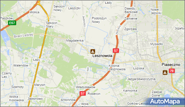 mapa Lesznowola powiat piaseczyński, Lesznowola powiat piaseczyński na mapie Targeo