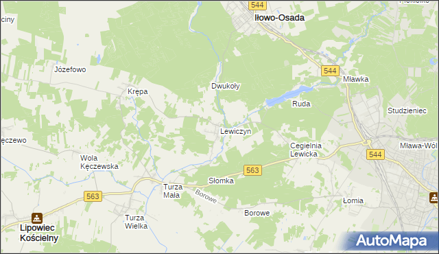 mapa Lewiczyn gmina Lipowiec Kościelny, Lewiczyn gmina Lipowiec Kościelny na mapie Targeo