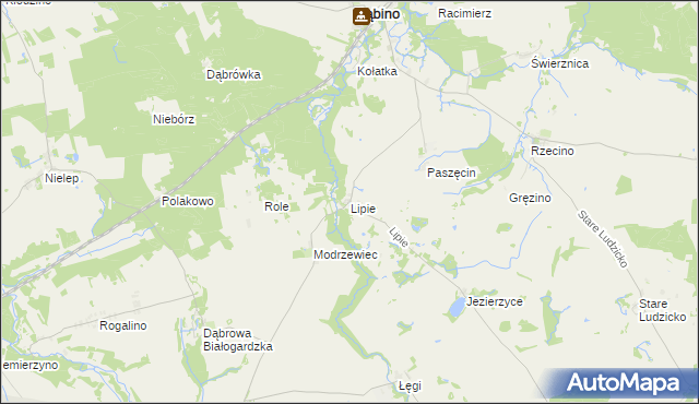 mapa Lipie gmina Rąbino, Lipie gmina Rąbino na mapie Targeo