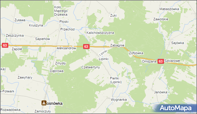 mapa Lipinki gmina Sosnówka, Lipinki gmina Sosnówka na mapie Targeo