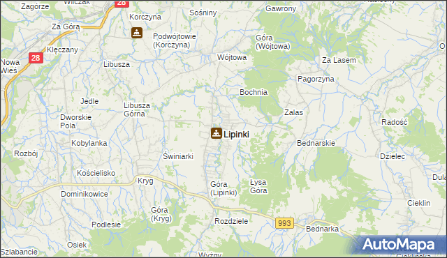 mapa Lipinki powiat gorlicki, Lipinki powiat gorlicki na mapie Targeo