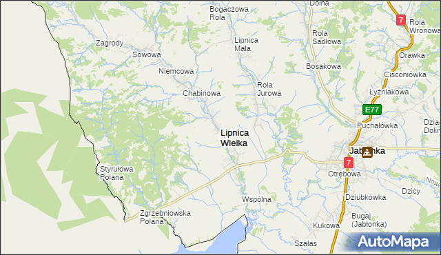 mapa Lipnica Wielka powiat nowotarski, Lipnica Wielka powiat nowotarski na mapie Targeo