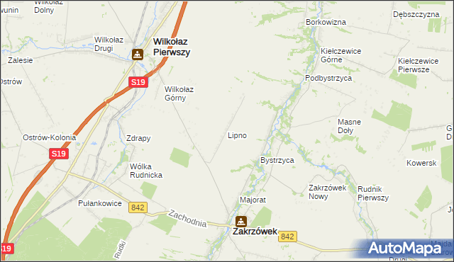 mapa Lipno gmina Zakrzówek, Lipno gmina Zakrzówek na mapie Targeo