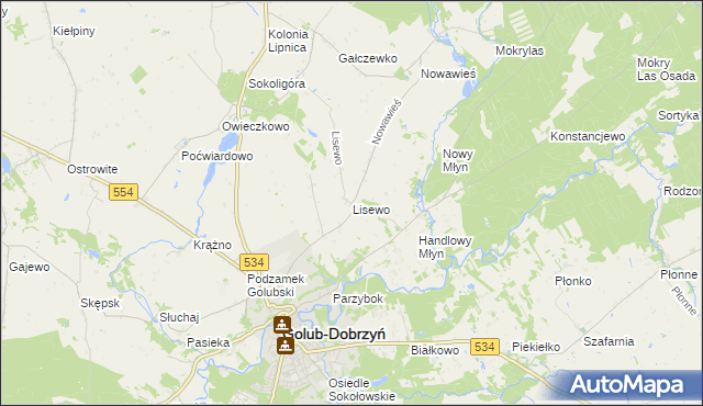 mapa Lisewo gmina Golub-Dobrzyń, Lisewo gmina Golub-Dobrzyń na mapie Targeo