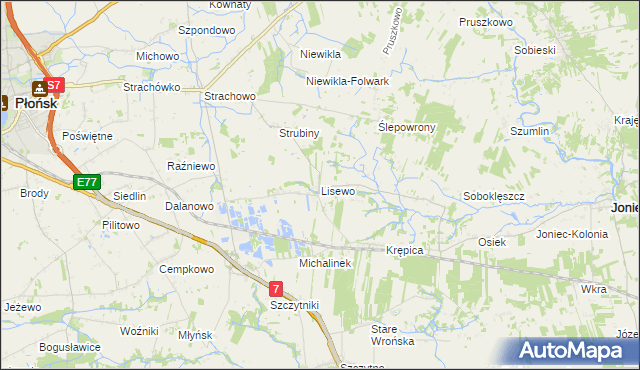 mapa Lisewo gmina Płońsk, Lisewo gmina Płońsk na mapie Targeo