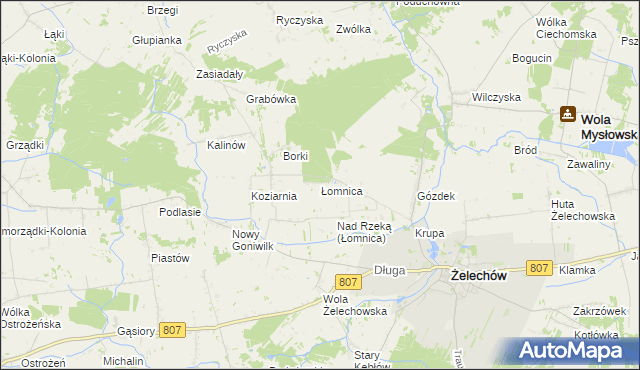 mapa Łomnica gmina Żelechów, Łomnica gmina Żelechów na mapie Targeo