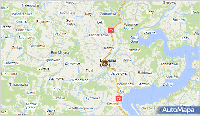 mapa Łososina Dolna, Łososina Dolna na mapie Targeo