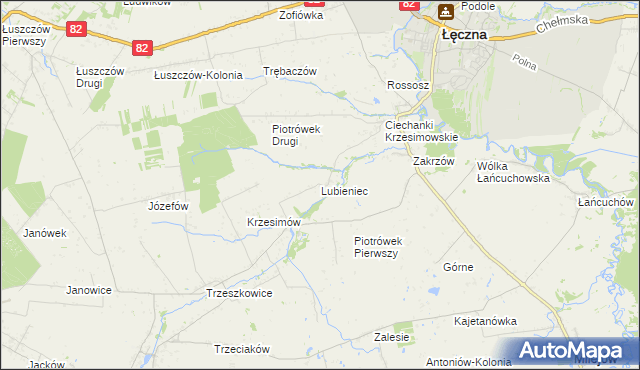 mapa Lubieniec gmina Mełgiew, Lubieniec gmina Mełgiew na mapie Targeo