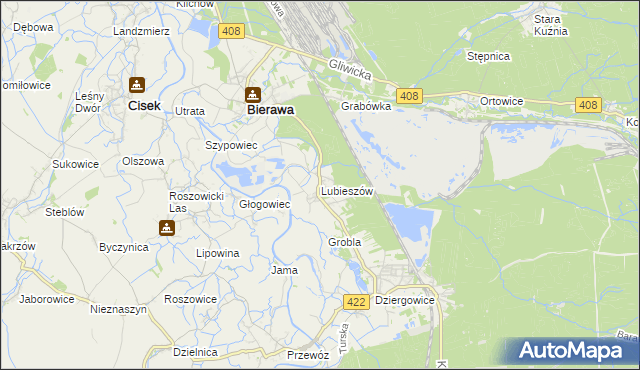 mapa Lubieszów gmina Bierawa, Lubieszów gmina Bierawa na mapie Targeo