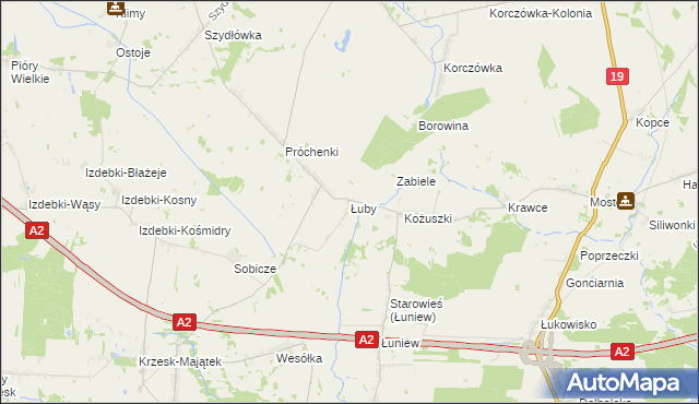 mapa Łuby gmina Międzyrzec Podlaski, Łuby gmina Międzyrzec Podlaski na mapie Targeo