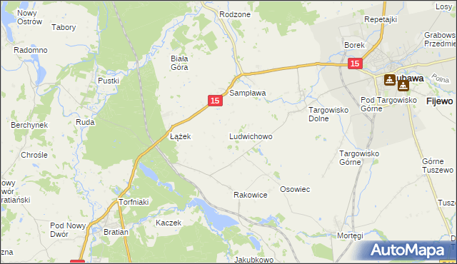 mapa Ludwichowo gmina Lubawa, Ludwichowo gmina Lubawa na mapie Targeo