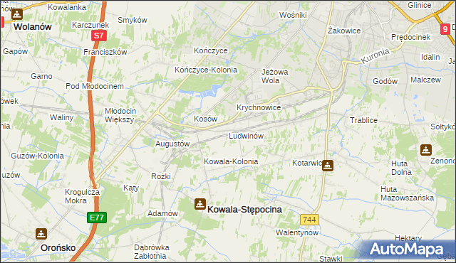 mapa Ludwinów gmina Kowala, Ludwinów gmina Kowala na mapie Targeo