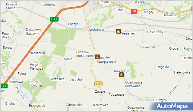 mapa Łysaków Kawęczyński, Łysaków Kawęczyński na mapie Targeo