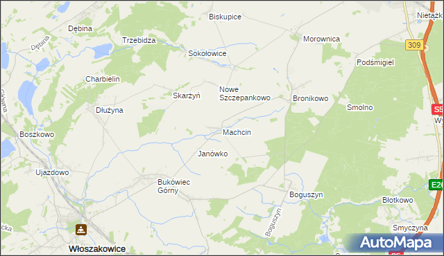 mapa Machcin gmina Śmigiel, Machcin gmina Śmigiel na mapie Targeo