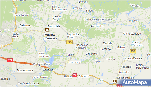 mapa Mąchocice Kapitulne, Mąchocice Kapitulne na mapie Targeo