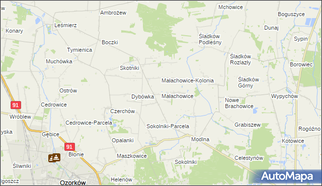 mapa Małachowice, Małachowice na mapie Targeo