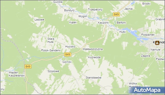 mapa Malewszczyzna gmina Krasnobród, Malewszczyzna gmina Krasnobród na mapie Targeo